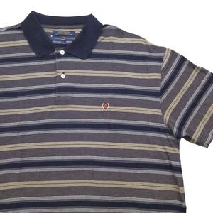 VTG Y2K Tommy Hilfiger Striped Short Sleeve Polo Shirt‎ Golf Crest Mens Large